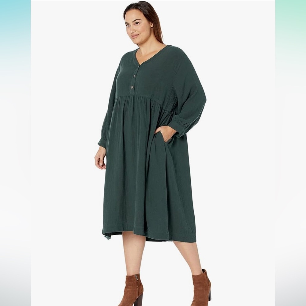 Madewell Lightspun Button-Front Midi Dress in Dark Palm, size 16